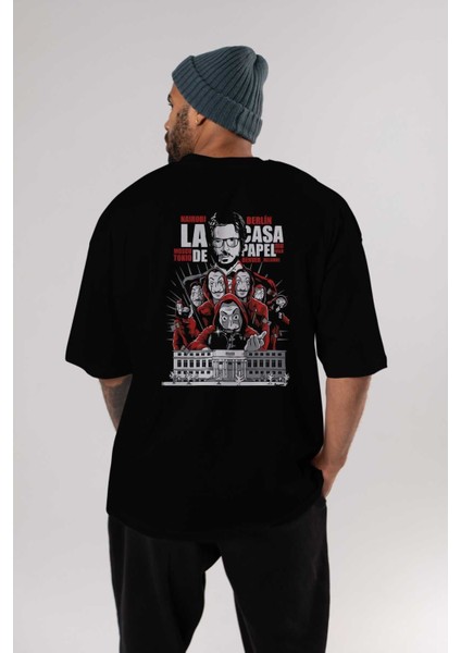 La Casa De Papel (2) Arka Baskılı Siyah Oversize T-Shirt Bisiklet Yaka Pamuk Erkek Kadın indirimleri