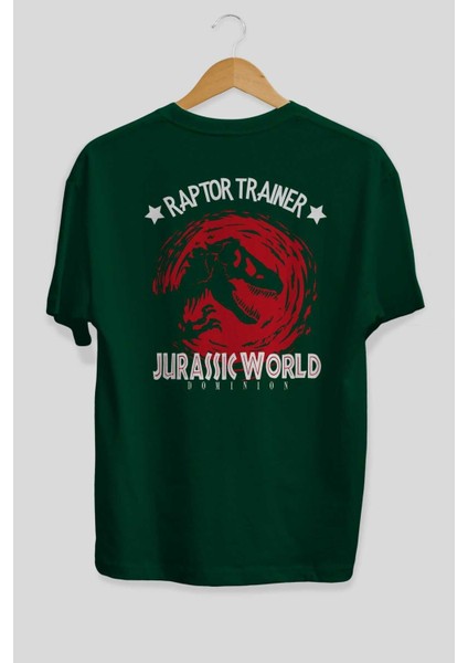 Jurassic Park (3) Arka Baskılı Zümrüt Yeşili Oversize T-Shirt Bisiklet Yaka Erkek Kadın fiyatları