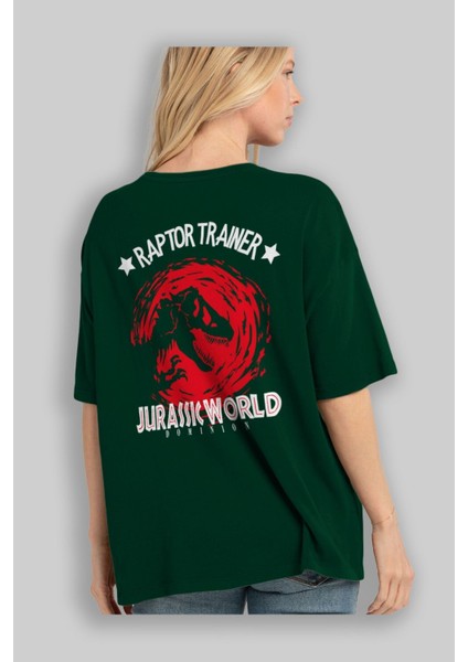 Jurassic Park (3) Arka Baskılı Zümrüt Yeşili Oversize T-Shirt Bisiklet Yaka Erkek Kadın fırsatları