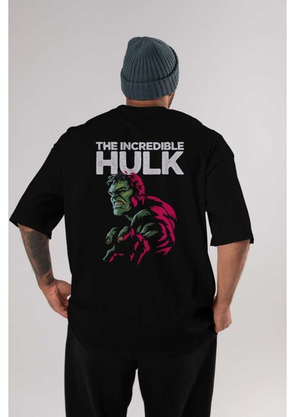 Hulk (10) Arka Baskılı Siyah Oversize T-Shirt Bisiklet Yaka Pamuk Erkek Kadın