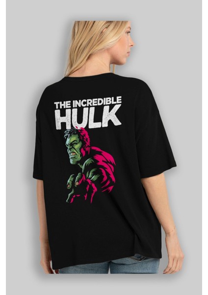 Hulk (10) Arka Baskılı Siyah Oversize T-Shirt Bisiklet Yaka Pamuk Erkek Kadın fırsatları