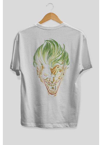 Joker (3) Arka Baskılı Beyaz Oversize T-Shirt Bisiklet Yaka Pamuk Erkek Kadın fiyatları
