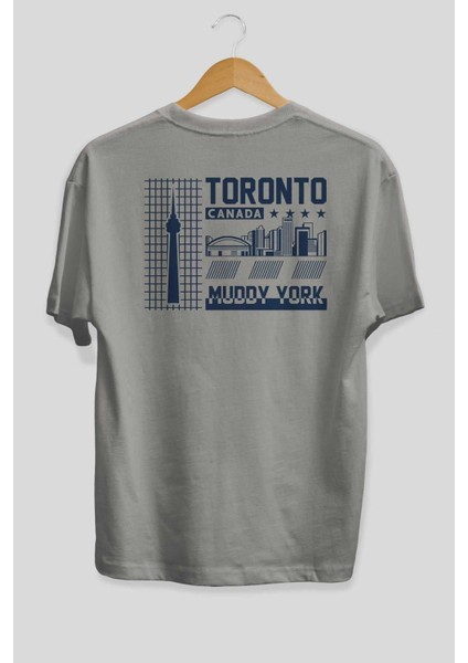 Toronto Arka Baskılı Gri Oversize T-Shirt Unisex Erkek Kadın Bisiklet Yaka fiyatları