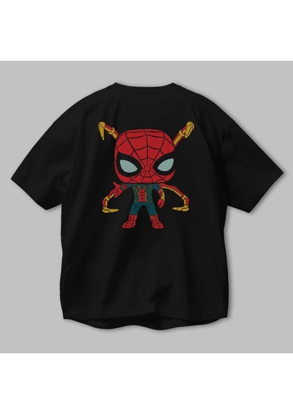 Spiderman (17) Arka Baskılı Siyah Oversize T-Shirt Bisiklet Yaka Pamuk Erkek Kadın