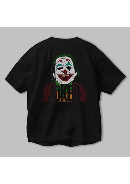 Joker (10) Arka Baskılı Siyah Oversize T-Shirt Bisiklet Yaka Pamuk Erkek Kadın modelleri
