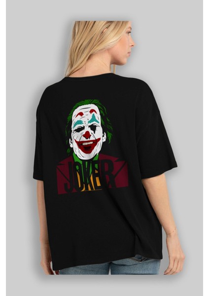 Joker (10) Arka Baskılı Siyah Oversize T-Shirt Bisiklet Yaka Pamuk Erkek Kadın fırsatları