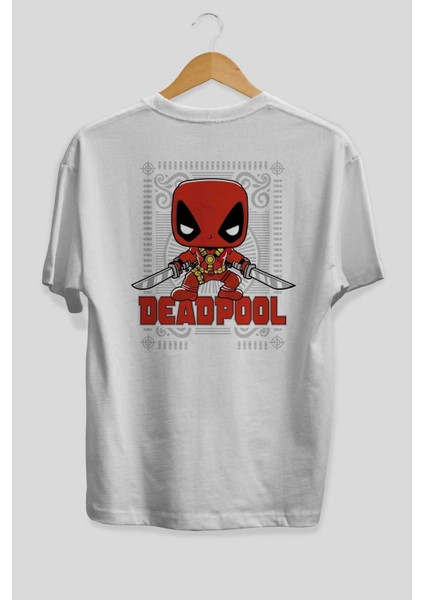 Deadpool (17) Arka Baskılı Beyaz Oversize T-Shirt Bisiklet Yaka Pamuk Erkek Kadın fiyatları