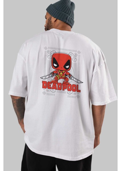 Deadpool (17) Arka Baskılı Beyaz Oversize T-Shirt Bisiklet Yaka Pamuk Erkek Kadın indirimleri