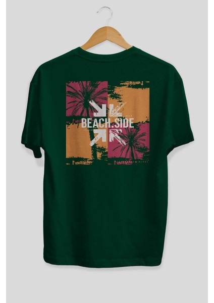 Beach Side Arka Baskılı Zümrüt Yeşili Oversize T-Shirt Unisex Erkek Kadın Bisiklet Yaka fiyatları