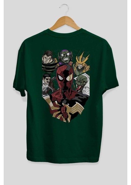 Spiderman (31) Arka Baskılı Zümrüt Yeşili Oversize T-Shirt Bisiklet Yaka Erkek Kadın fiyatları