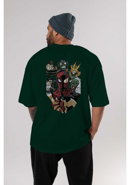 Spiderman (31) Arka Baskılı Zümrüt Yeşili Oversize T-Shirt Bisiklet Yaka Erkek Kadın indirimleri