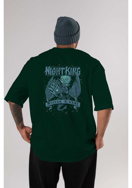 Game Of Thrones Gece Kralı Arka Baskılı Zümrüt Yeşili Oversize T-Shirt Bisiklet Yaka Erkek Kadın