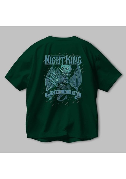 Game Of Thrones Gece Kralı Arka Baskılı Zümrüt Yeşili Oversize T-Shirt Bisiklet Yaka Erkek Kadın modelleri