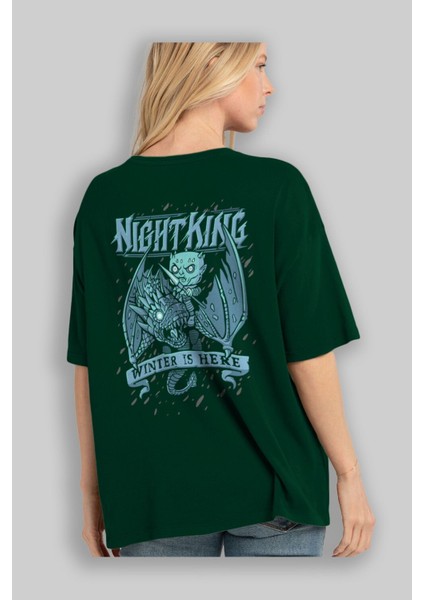 Game Of Thrones Gece Kralı Arka Baskılı Zümrüt Yeşili Oversize T-Shirt Bisiklet Yaka Erkek Kadın fırsatları