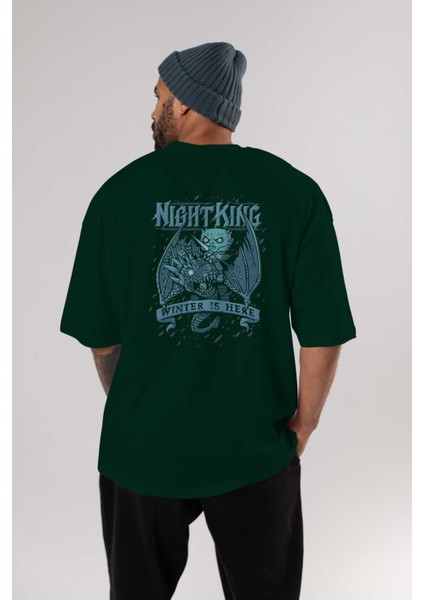 Game Of Thrones Gece Kralı Arka Baskılı Zümrüt Yeşili Oversize T-Shirt Bisiklet Yaka Erkek Kadın indirimleri