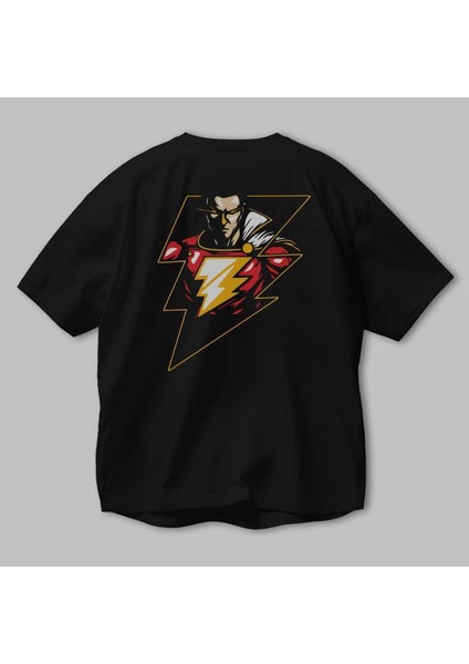 Flash Avengers (3) Arka Baskılı Siyah Oversize T-Shirt Bisiklet Yaka Pamuk Erkek Kadın modelleri