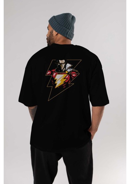 Flash Avengers (3) Arka Baskılı Siyah Oversize T-Shirt Bisiklet Yaka Pamuk Erkek Kadın indirimleri