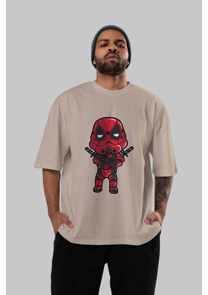 Deadpool (22) Ön Baskılı Bej Oversize T-Shirt Bisiklet Yaka Pamuk Erkek Kadın indirimleri