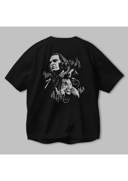 Joker 2 Arka Baskılı Siyah Oversize T-Shirt Bisiklet Yaka Pamuk Erkek Kadın modelleri