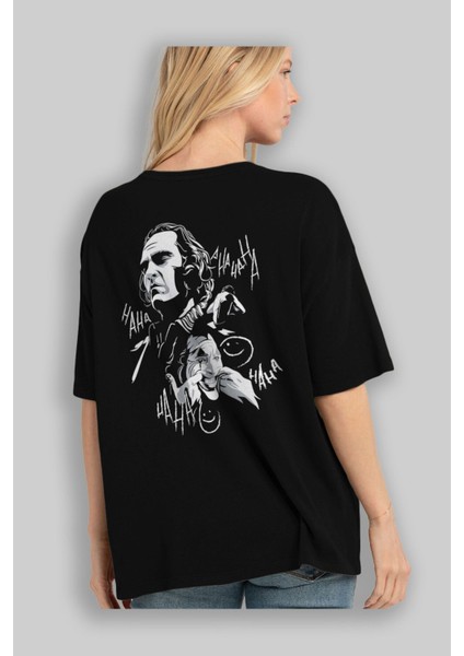 Joker 2 Arka Baskılı Siyah Oversize T-Shirt Bisiklet Yaka Pamuk Erkek Kadın fırsatları