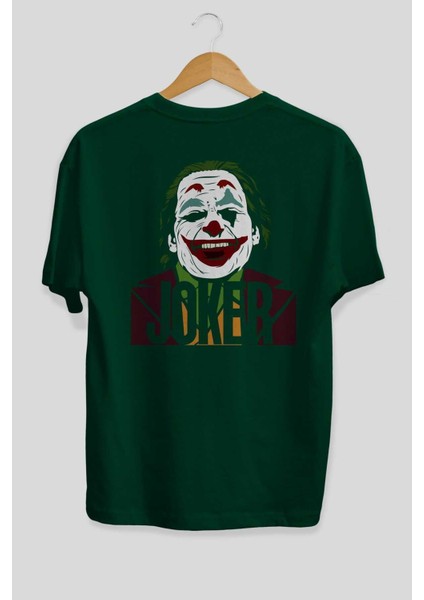 Joker (10) Arka Baskılı Zümrüt Yeşili Oversize T-Shirt Bisiklet Yaka Erkek Kadın fiyatları