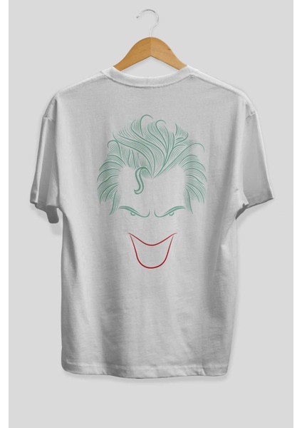 Joker (1) Arka Baskılı Beyaz Oversize T-Shirt Bisiklet Yaka Pamuk Erkek Kadın fiyatları