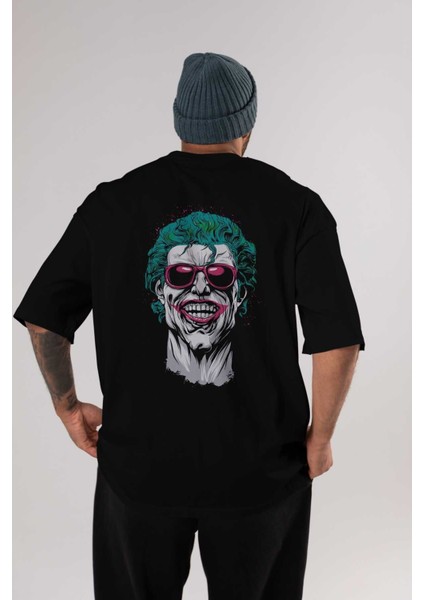 Joker 1 Arka Baskılı Siyah Oversize T-Shirt Bisiklet Yaka Pamuk Erkek Kadın