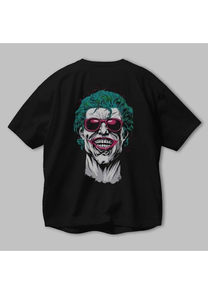 Joker 1 Arka Baskılı Siyah Oversize T-Shirt Bisiklet Yaka Pamuk Erkek Kadın modelleri