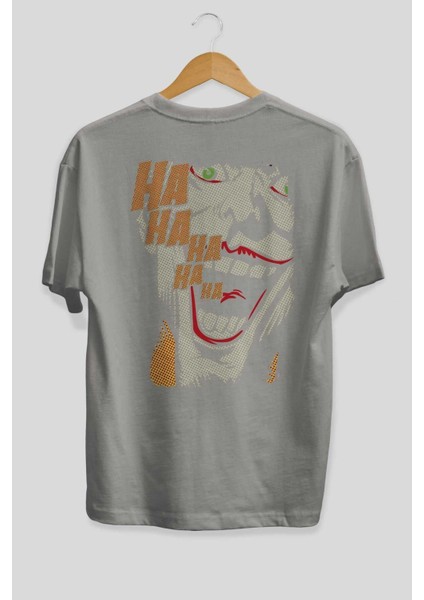 Joker (7) Arka Baskılı Gri Oversize T-Shirt Bisiklet Yaka Pamuk Erkek Kadın fiyatları