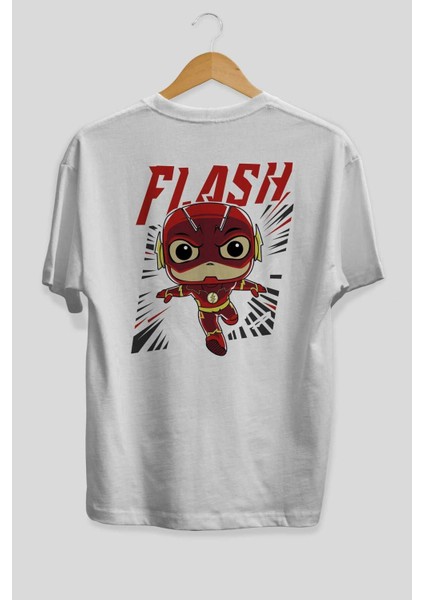 Flash Avengers (4) Arka Baskılı Beyaz Oversize T-Shirt Bisiklet Yaka Pamuk Erkek Kadın fiyatları