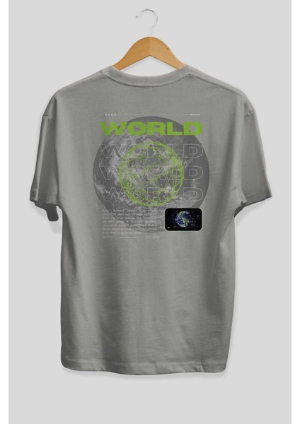 World Streetwear Arka Baskılı Gri Oversize T-Shirt Unisex Erkek Kadın Bisiklet Yaka fiyatları