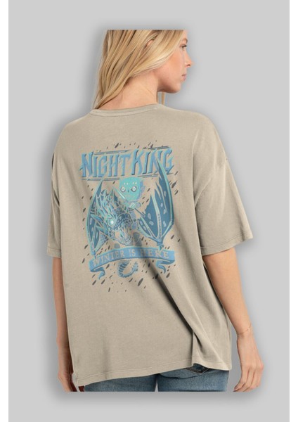 Game Of Thrones Gece Kralı Arka Baskılı Bej Oversize T-Shirt Bisiklet Yaka Pamuk Erkek Kadın