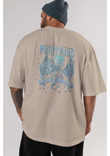 Game Of Thrones Gece Kralı Arka Baskılı Bej Oversize T-Shirt Bisiklet Yaka Pamuk Erkek Kadın
