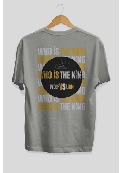 Who Is The King Yazılı Arka Baskılı Gri Oversize T-Shirt Unisex Erkek Kadın Bisiklet Yaka fiyatları