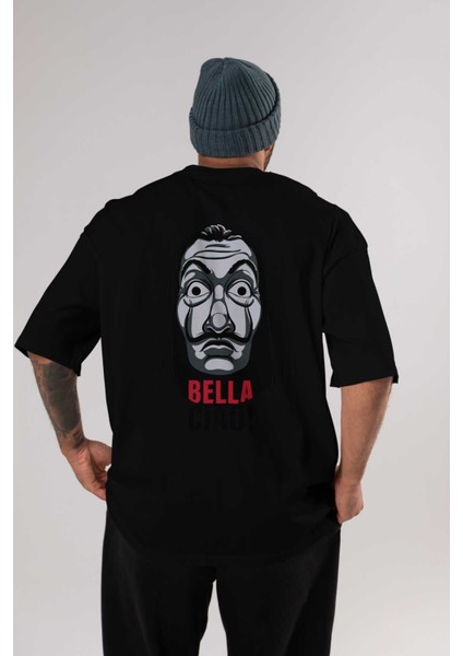 La Casa De Papel (12) Arka Baskılı Siyah Oversize T-Shirt Bisiklet Yaka Pamuk Erkek Kadın