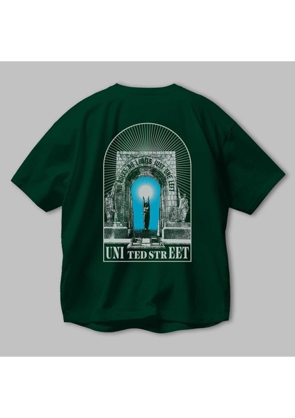No Rules No Limits Arka Baskılı Zümrüt Yeşili Oversize T-Shirt Unisex Erkek Kadın Bisiklet Yaka modelleri