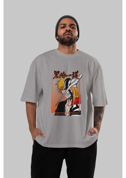 Thelust Anime Ön Baskılı Gri Oversize T-Shirt %100 Pamuk Erkek Kadın indirimleri