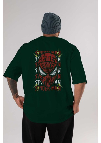 Spiderman (12) Arka Baskılı Zümrüt Yeşili Oversize T-Shirt Bisiklet Yaka Erkek Kadın