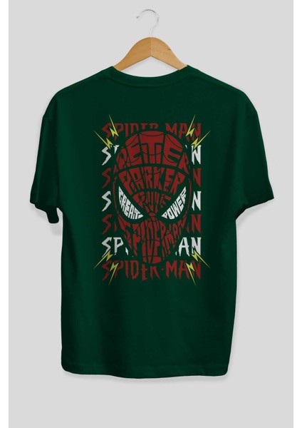 Spiderman (12) Arka Baskılı Zümrüt Yeşili Oversize T-Shirt Bisiklet Yaka Erkek Kadın fiyatları