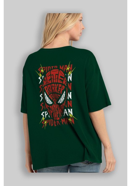 Spiderman (12) Arka Baskılı Zümrüt Yeşili Oversize T-Shirt Bisiklet Yaka Erkek Kadın fırsatları