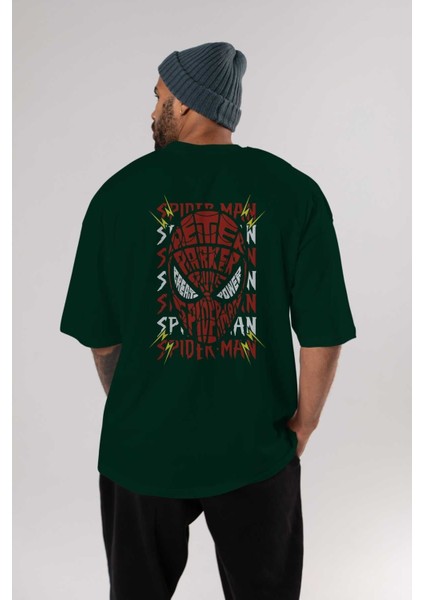 Spiderman (12) Arka Baskılı Zümrüt Yeşili Oversize T-Shirt Bisiklet Yaka Erkek Kadın indirimleri