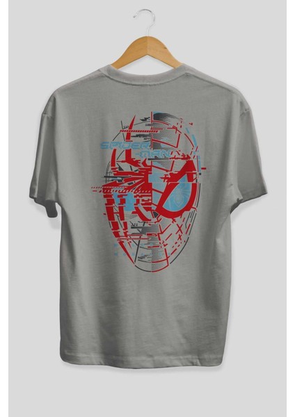 Spiderman (21) Arka Baskılı Gri Oversize T-Shirt Bisiklet Yaka Pamuk Erkek Kadın fiyatları