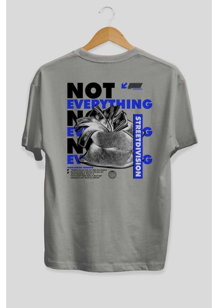 Not Everything Arka Baskılı Gri Oversize T-Shirt Unisex Erkek Kadın Bisiklet Yaka fiyatları