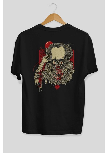 It (2) Arka Baskılı Siyah Oversize T-Shirt Bisiklet Yaka Pamuk Erkek Kadın fiyatları