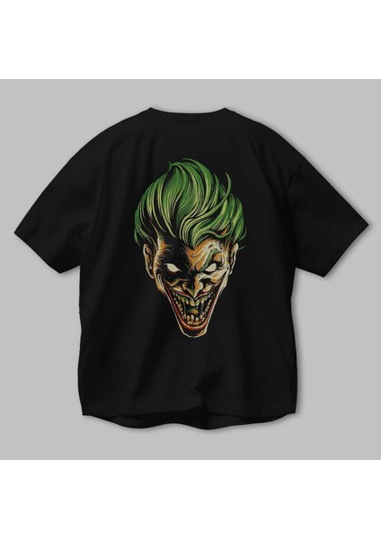 Joker (3) Arka Baskılı Siyah Oversize T-Shirt Bisiklet Yaka Pamuk Erkek Kadın modelleri