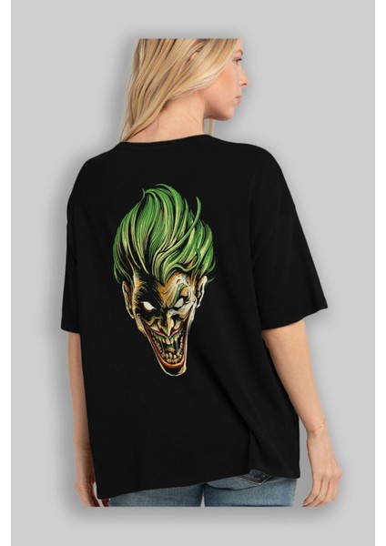 Joker (3) Arka Baskılı Siyah Oversize T-Shirt Bisiklet Yaka Pamuk Erkek Kadın fırsatları