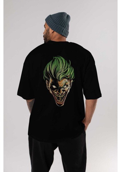 Joker (3) Arka Baskılı Siyah Oversize T-Shirt Bisiklet Yaka Pamuk Erkek Kadın indirimleri