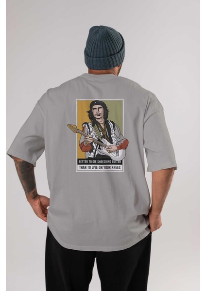 Che Guevara Arka Baskılı Gri Oversize T-Shirt Unisex Erkek Kadın Bisiklet Yaka