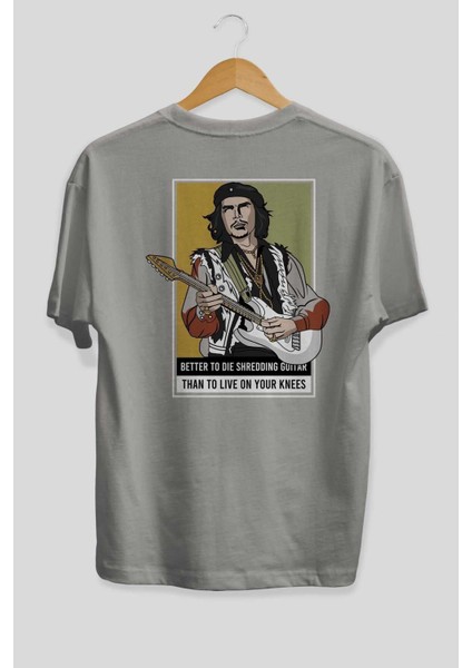 Che Guevara Arka Baskılı Gri Oversize T-Shirt Unisex Erkek Kadın Bisiklet Yaka