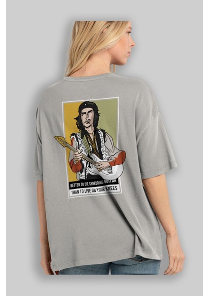 Che Guevara Arka Baskılı Gri Oversize T-Shirt Unisex Erkek Kadın Bisiklet Yaka